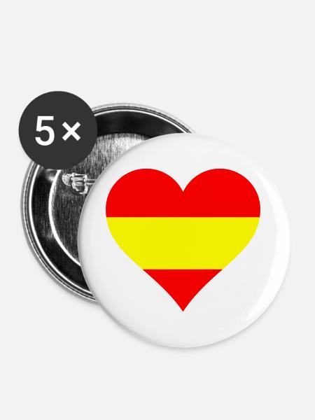 Herz Spanien Landesfarben - Buttons groß 56 mm (5er Pack) - Weiß