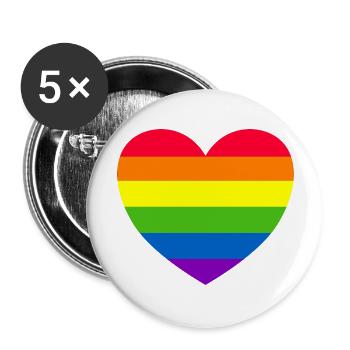 Regenbogen Herz Gay Pride LGBT - Buttons groß 56 mm (5er Pack) - Weiß - Vorne