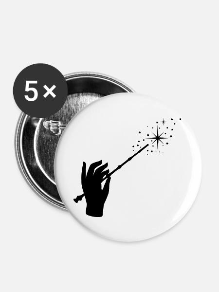 Zauberstab, Zauberer, Zauberei, Hand - Buttons groß 56 mm (5er Pack) - Weiß