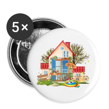 Maison de rêve pour tomber amoureux - Villa avec grand jardin - Lot de 5 grands badges (56 mm) - blanc - Devant