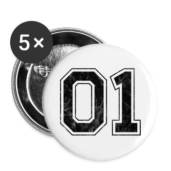 Numéro 01 - Lot de 5 grands badges (56 mm) - blanc - Devant