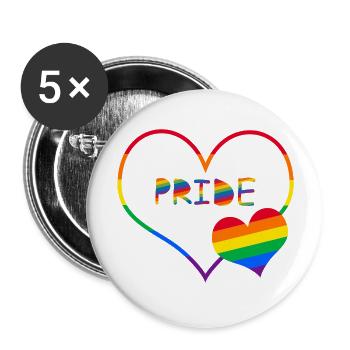 Love Heart LGBT rainbow Pride - Buttons large 2.2''/56 mm (5-pack) - white - Front