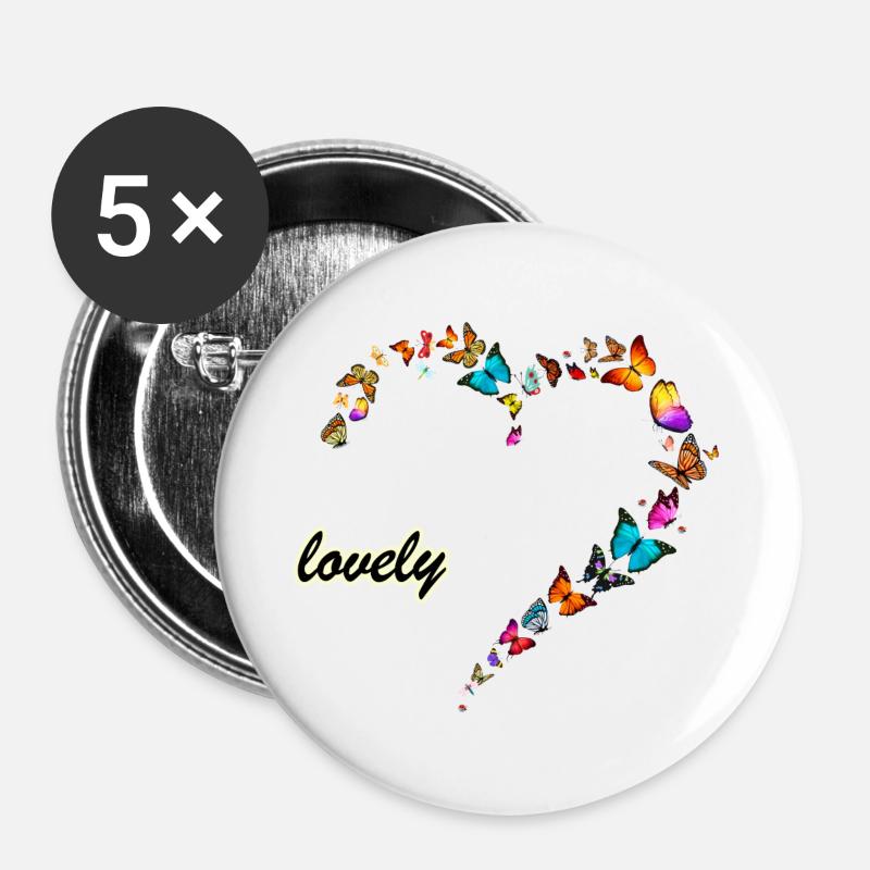 butterflies multi lovely heart - Buttons large 2.2''/56 mm (5-pack) - white