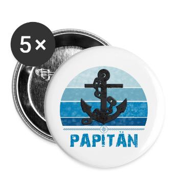 PAPITÄN - Papa, der Kapitän und Anker - Geschenk - Buttons groß 56 mm (5er Pack) - Weiß - Vorne