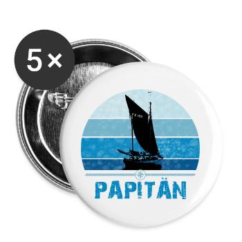 PAPITÄN - Papa, der Kapitän und Anker - Geschenk - Buttons groß 56 mm (5er Pack) - Weiß - Vorne