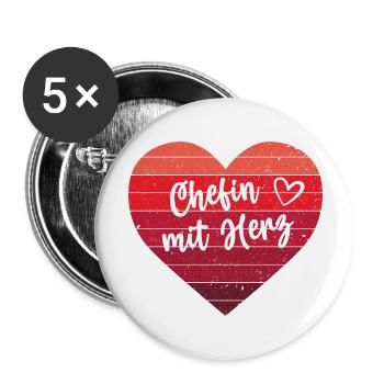 Chefin mit Herz Beste Mama Lieblingschefin - Buttons groß 56 mm (5er Pack) - Weiß - Vorne