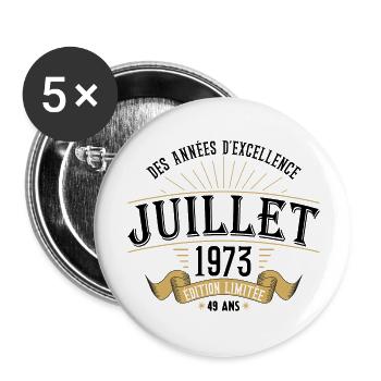 49 Ans Anniversaire Vintage Né(e) en Juillet 1973 - Lot de 5 grands badges (56 mm) - blanc - Devant