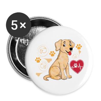 Süßer kleiner Hund mit Herz - Buttons groß 56 mm (5er Pack) - Weiß - Vorne