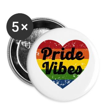 Pride Vibes Herz-Design - Buttons groß 56 mm (5er Pack) - Weiß - Vorne