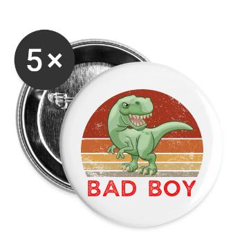 T rex Dino Bad Boy Mauvais Garçon enfant humour - Lot de 5 grands badges (56 mm) - blanc - Devant