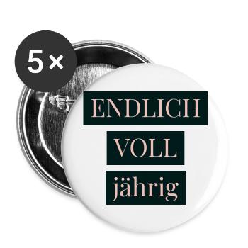 ENDLICH voll jährig - Buttons groß 56 mm (5er Pack) - Weiß - Vorne