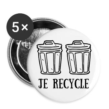 JE RECYCLE - VIVE LES POUBELLES - Lot de 5 grands badges (56 mm) - blanc - Devant