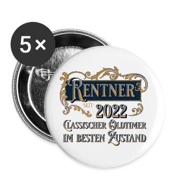 Rentner 2022 Oldtimer - Buttons groß 56 mm (5er Pack) - Weiß - Vorne