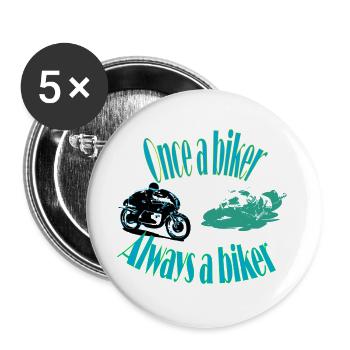 motard un jour, motard toujours - Lot de 5 grands badges (56 mm) - blanc - Devant