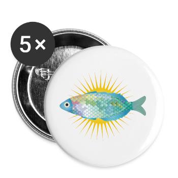 strahlender Fisch in zarten Pastell Farben - Buttons groß 56 mm (5er Pack) - Weiß - Vorne