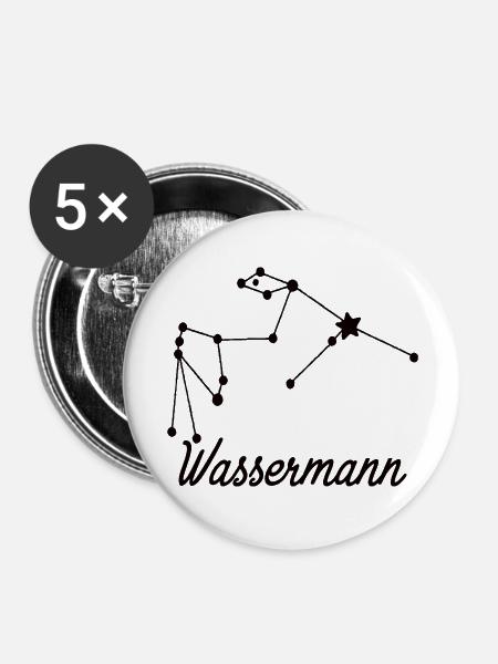 Sternzeichen Wassermann - Tierkreiszeichen - Buttons groß 56 mm (5er Pack) - Weiß