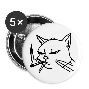 Smoking Cat Line Art - Buttons large 2.2''/56 mm (5-pack) - white - Front