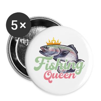 Fishing Queen Fisherman Angler - Buttons groß 56 mm (5er Pack) - Weiß - Vorne