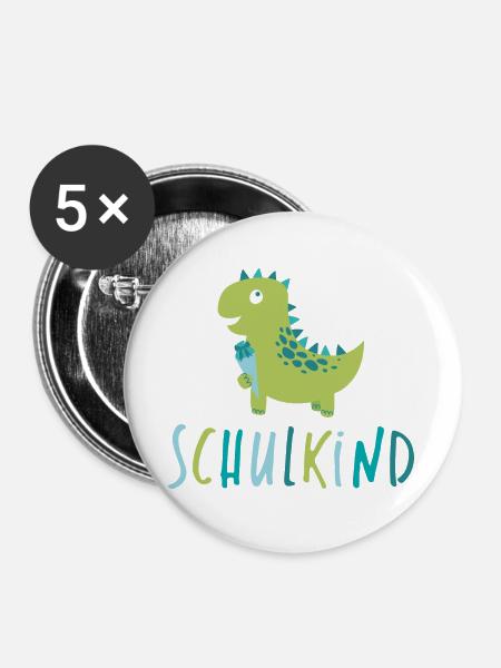Schulkind - Dino - Buttons groß 56 mm (5er Pack) - Weiß