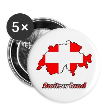 Schweiz mit Schriftzug "Switzerland" - Buttons groß 56 mm (5er Pack) - Weiß - Vorne
