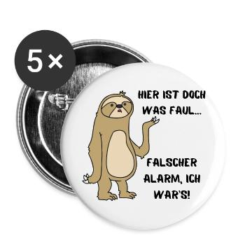 Hier ist doch was Faul - Lustiges Faultier - Buttons groß 56 mm (5er Pack) - Weiß - Vorne