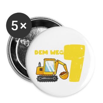 Aus dem Weg ich bin schon 7, Geschenkidee Vintage - Buttons groß 56 mm (5er Pack) - Weiß - Vorne