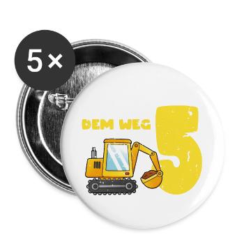 Aus dem Weg ich bin schon 5, Geschenkidee vintage - Buttons groß 56 mm (5er Pack) - Weiß - Vorne