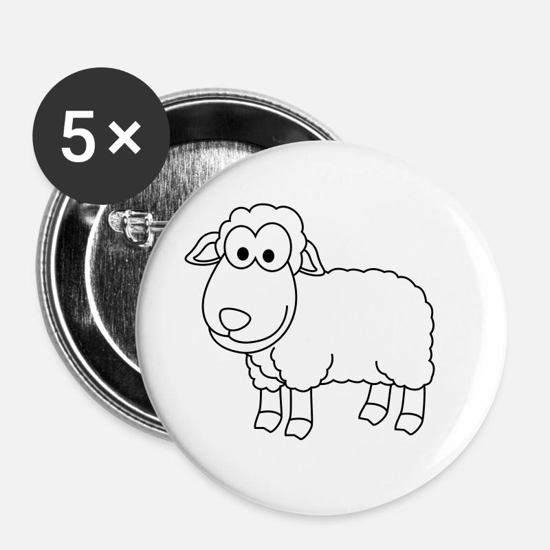 Schaf Comic Tier - Buttons groß 56 mm (5er Pack) - Weiß