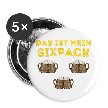 Das ist mein Sixpack Bier Saufen Prost Party Funny - Buttons groß 56 mm (5er Pack) - Weiß - Vorne