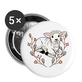 Sommer Blumen Schaf Lamm Hammel Schafbock Kinder - Buttons groß 56 mm (5er Pack) - Weiß - Vorne