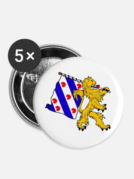 Löwe mit Friesevlag - Buttons groß 56 mm (5er Pack) - Weiß