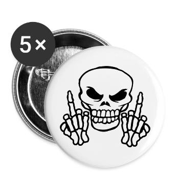 Crâne maléfique montrant le majeur - Lot de 5 grands badges (56 mm) - blanc - Devant