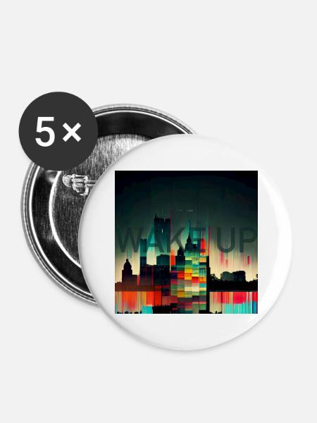 Wake Up Wach Auf - Buttons groß 56 mm (5er Pack) - Weiß