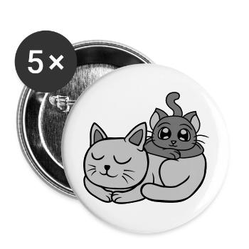 Amis 2 chats l’un sur l’autre - Lot de 5 grands badges (56 mm) - blanc - Devant