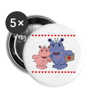 valentistag brief nilpferd hippo love liebe kinder - Buttons groß 56 mm (5er Pack) - Weiß - Vorne