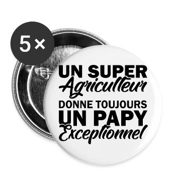 super agriculteur - papy exceptionnel - Lot de 5 grands badges (56 mm) - blanc - Devant