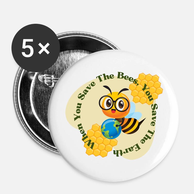 Bees - Buttons large 2.2''/56 mm (5-pack) - white