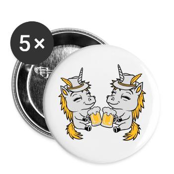 Einhorn Freunde Bier Anstoßen - Buttons groß 56 mm (5er Pack) - Weiß - Vorne