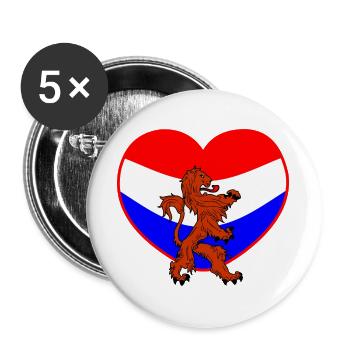 Dutch lion with heart red white blue - Buttons large 2.2''/56 mm (5-pack) - white - Front