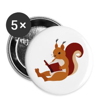 Squirrel Reads Book Illustration Gift - Buttons large 2.2''/56 mm (5-pack) - white - Front