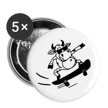 Vache Skateboard Idée Cadeau Drôle - Lot de 5 grands badges (56 mm) - blanc - Devant