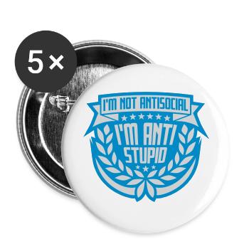 not antisocial anti stupid - Buttons large 2.2''/56 mm (5-pack) - white - Front