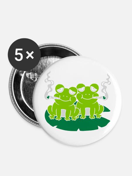 Joint rauchen 2 Frösche - Buttons groß 56 mm (5er Pack) - Weiß