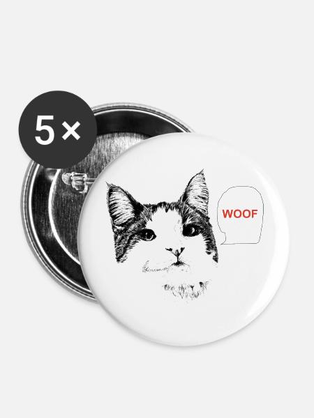 Katzen-Wuff - Buttons groß 56 mm (5er Pack) - Weiß