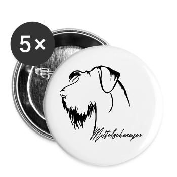 MITTELSCHNAUZER Profil Hunde Hund Wilsigns - Buttons groß 56 mm (5er Pack) - Weiß - Vorne