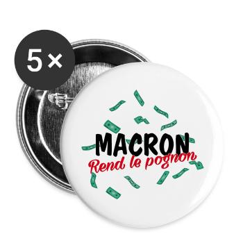Macron rend le pognon - Lot de 5 grands badges (56 mm) - blanc - Devant