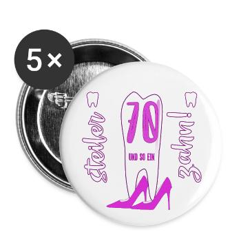 70 Jahre 70. Geburtstag Frau steiler Zahn Geschenk - Buttons groß 56 mm (5er Pack) - Weiß - Vorne