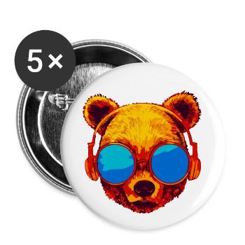 Bear with sunglasses - Buttons large 2.2''/56 mm (5-pack) - white - Front