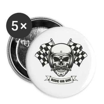 Totenkopf Motorradfahrer Ride Or Die - Buttons groß 56 mm (5er Pack) - Weiß - Vorne