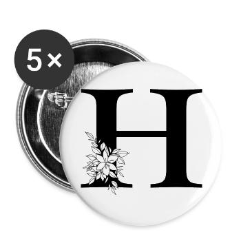 Letter H - Buttons large 2.2''/56 mm (5-pack) - white - Front